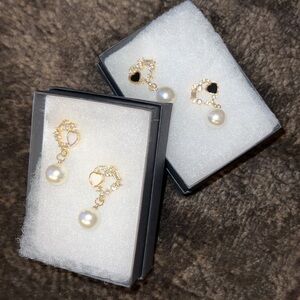 Heart Circle Heart Dangle pea Ear Stud Earrings